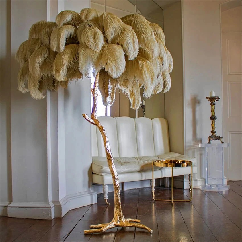 Gatsby Art Deco Style Floor Lamp with Ostrich Feather Shade