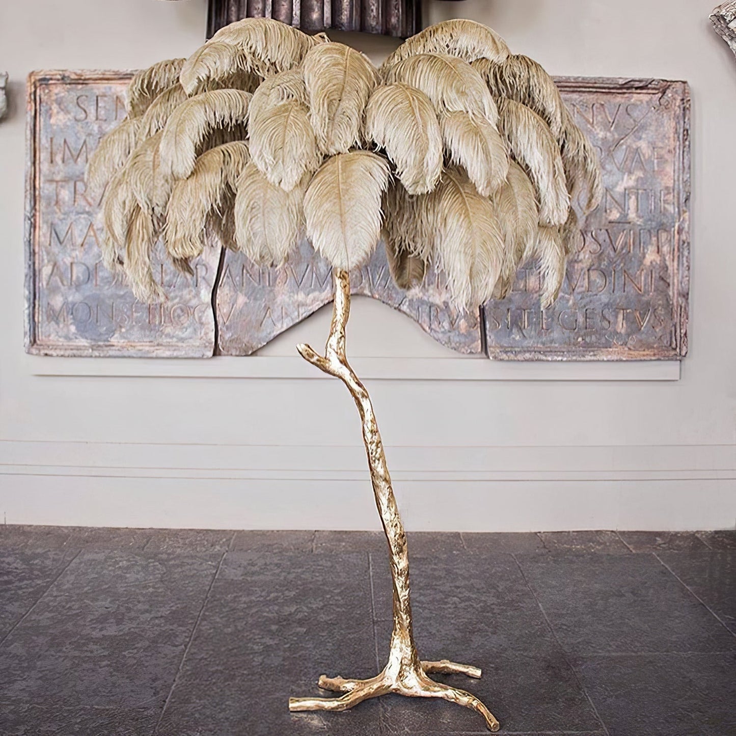 Gatsby Art Deco Style Floor Lamp with Ostrich Feather Shade