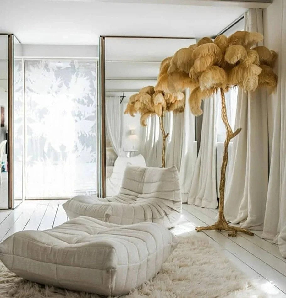 Gatsby Art Deco Style Floor Lamp with Ostrich Feather Shade