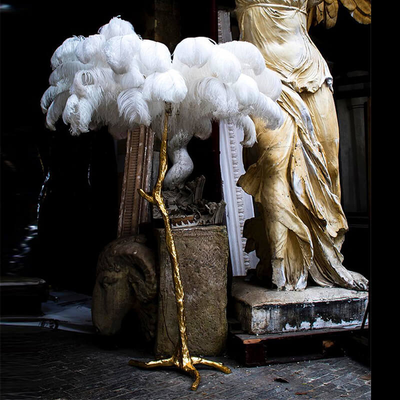 Gatsby Art Deco Style Floor Lamp with Ostrich Feather Shade