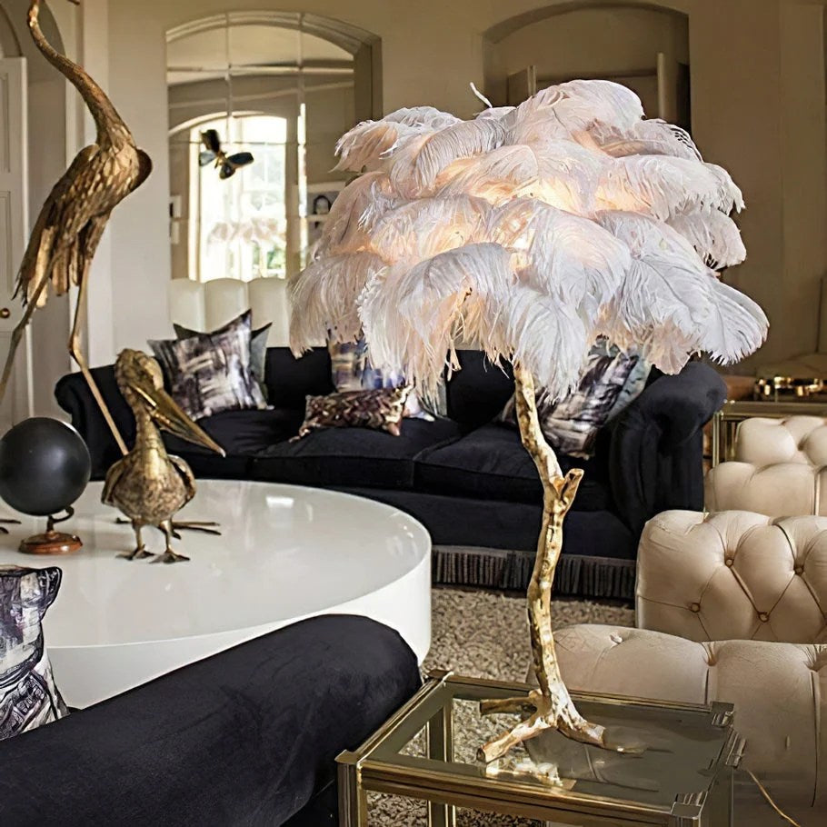 Gatsby Art Deco Style Floor Lamp with Ostrich Feather Shade