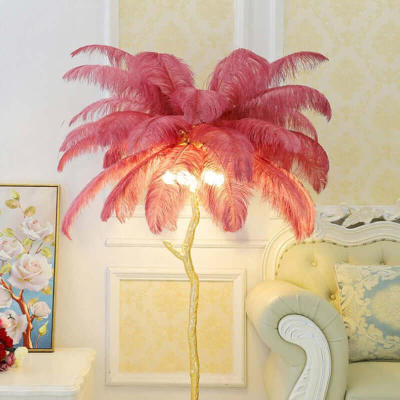Gatsby Art Deco Style Floor Lamp with Ostrich Feather Shade