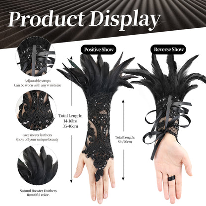 Gothic Feather Lace Gloves 6-8inch