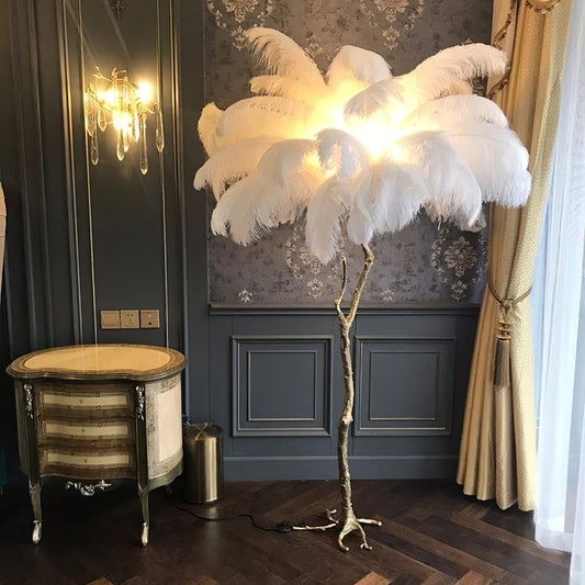 Gatsby Art Deco Style Floor Lamp with Ostrich Feather Shade