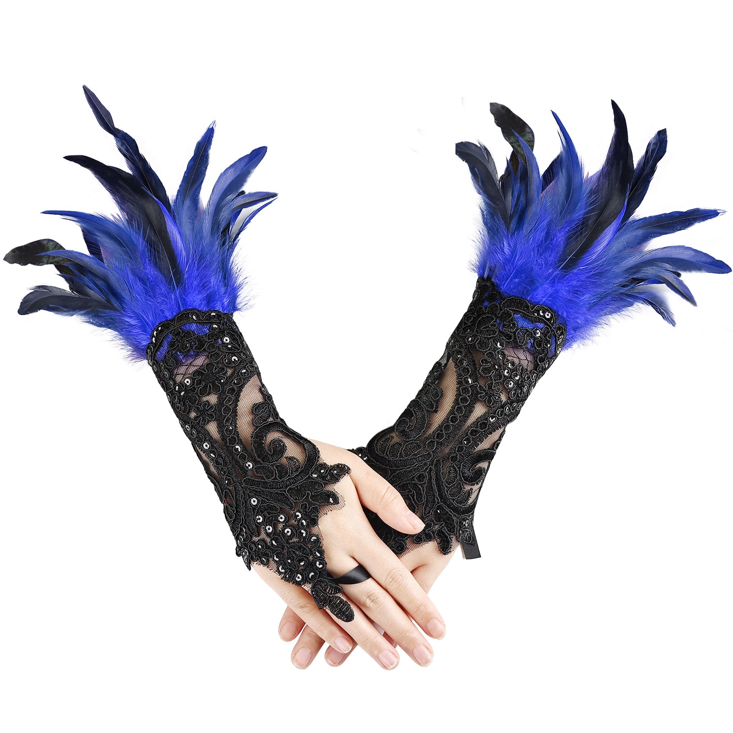 Gothic Feather Lace Gloves 6-8inch