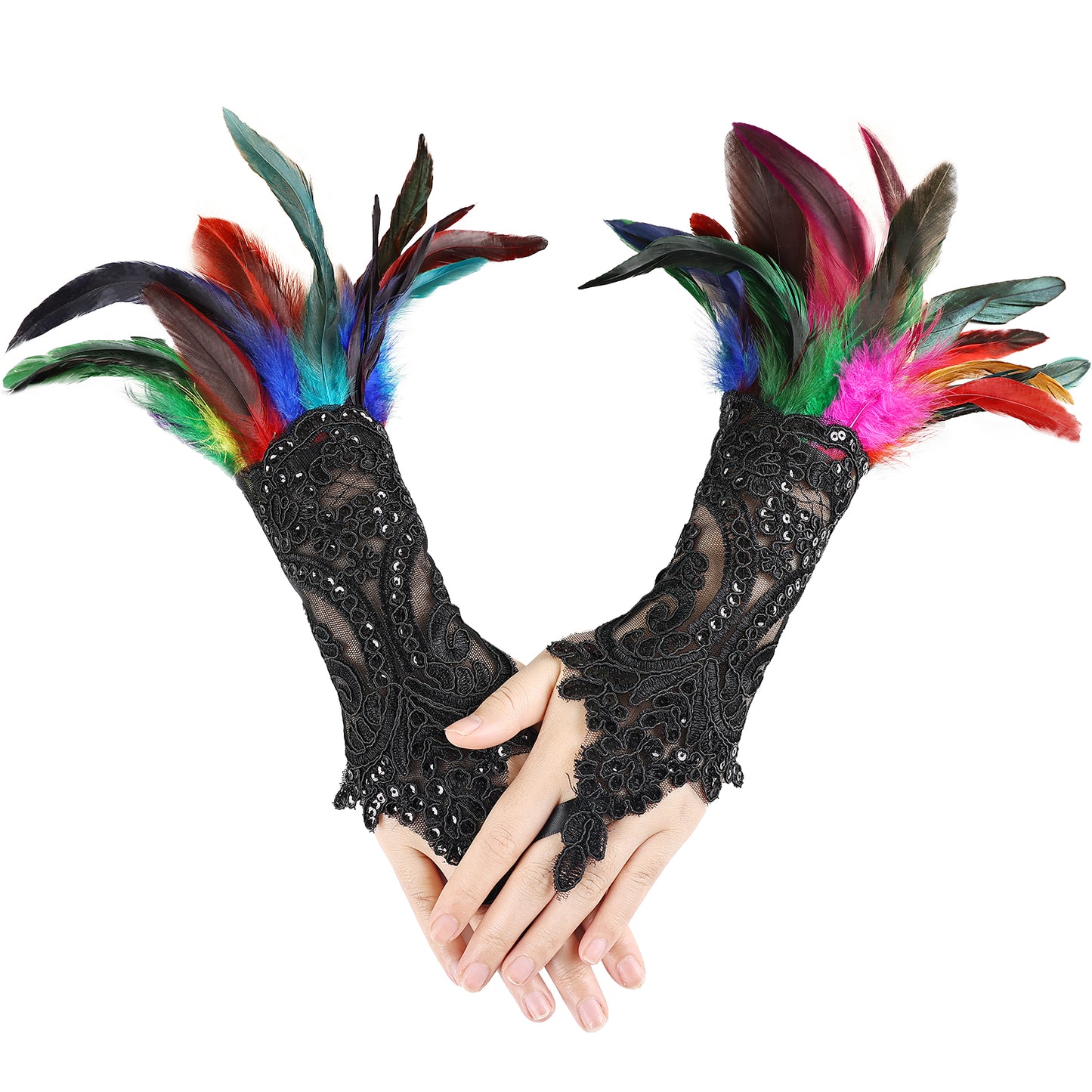 Gothic Feather Lace Gloves 6-8inch