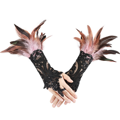 Gothic Feather Lace Gloves 6-8inch