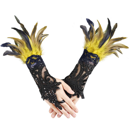 Gothic Feather Lace Gloves 6-8inch